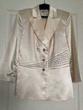 l*space Ivory Satin Blazer with Beaded Waist Detail